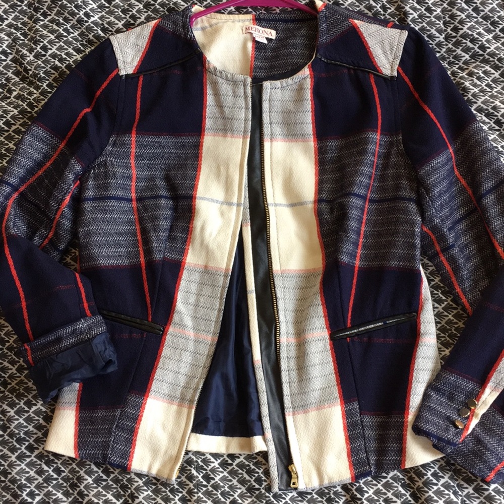 Merona Plaid Moto Cotton Blazer — Size XS